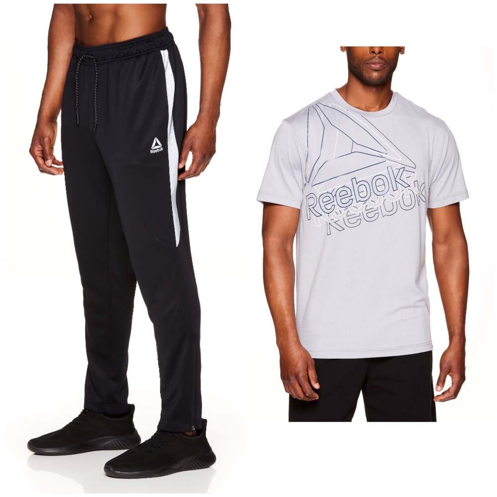 Mens New Medium Reebok Athletic Pants And Wet Dry T-shirt jogger black workout